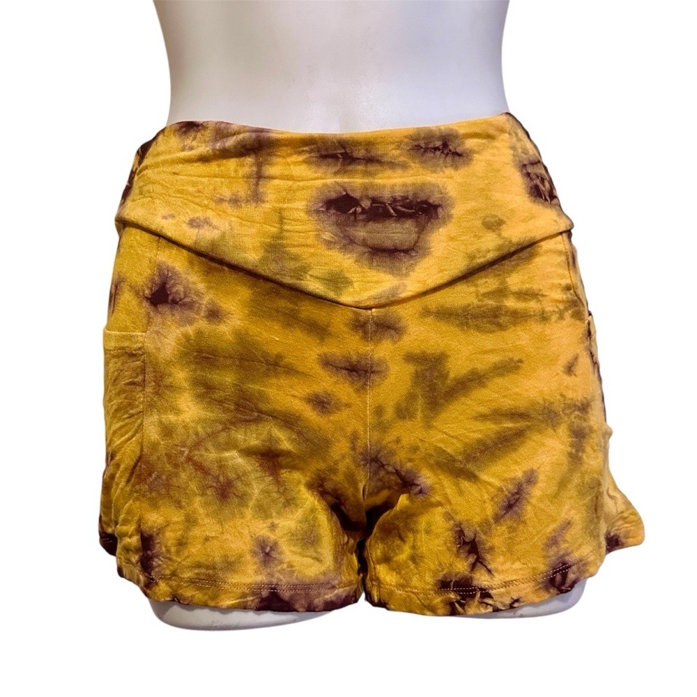 Tie-Dye Gold & Brown Stretchy Booty Shorts with POCKETS!